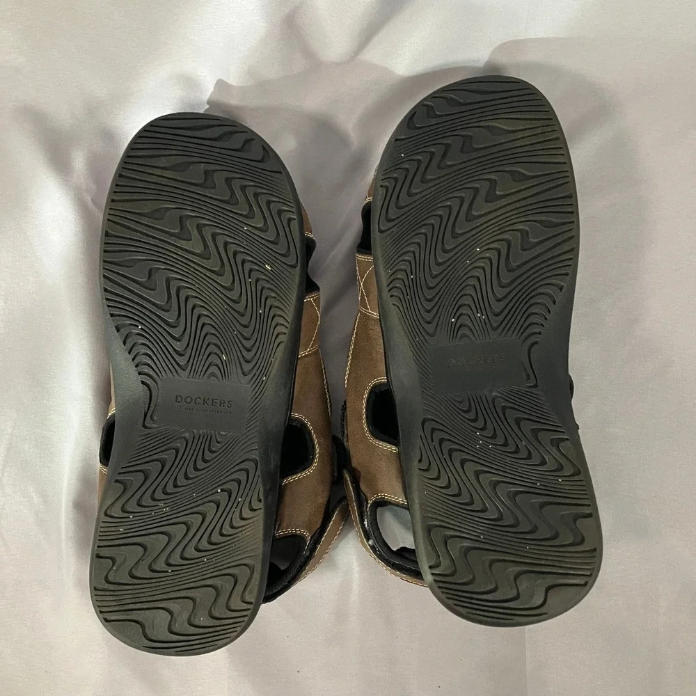 Dockers‎ Mens 13W Brown Leather Fusion Footbed Memory Foam Strap Sandals